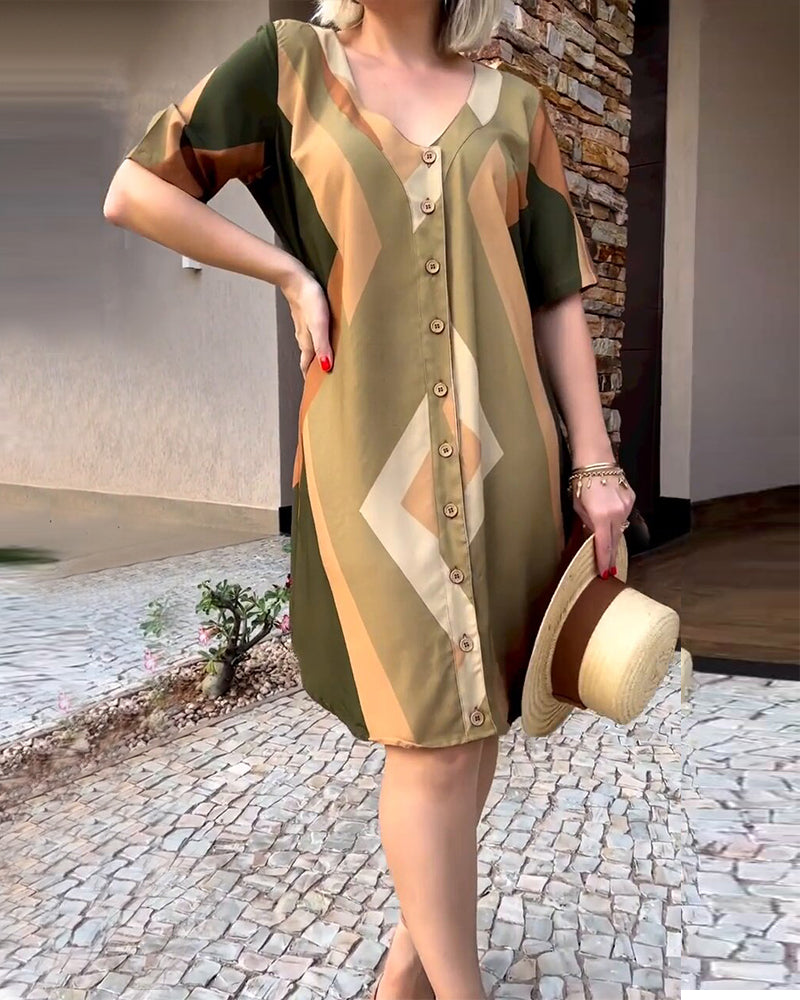 Robe chemise à col v et manches courtes