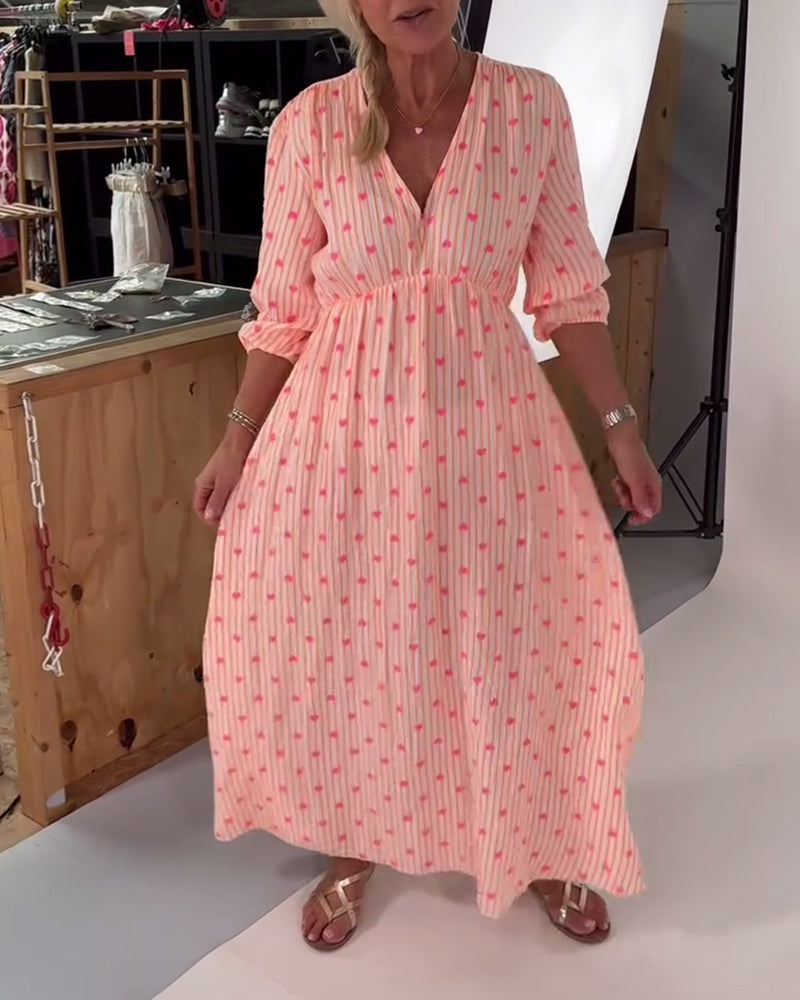 Robe Élégante Col En V Imprimé Cœur