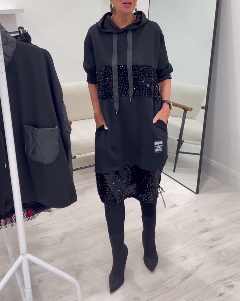 Robe À Capuche Avec Patchwork Tendance