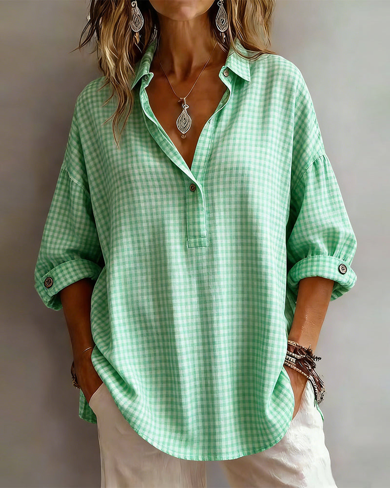 Blouse À Carreaux À La Mode Revers