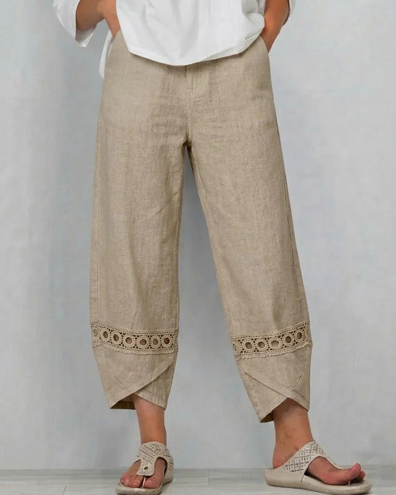 Pantalon Uni Ajouré Décontracté