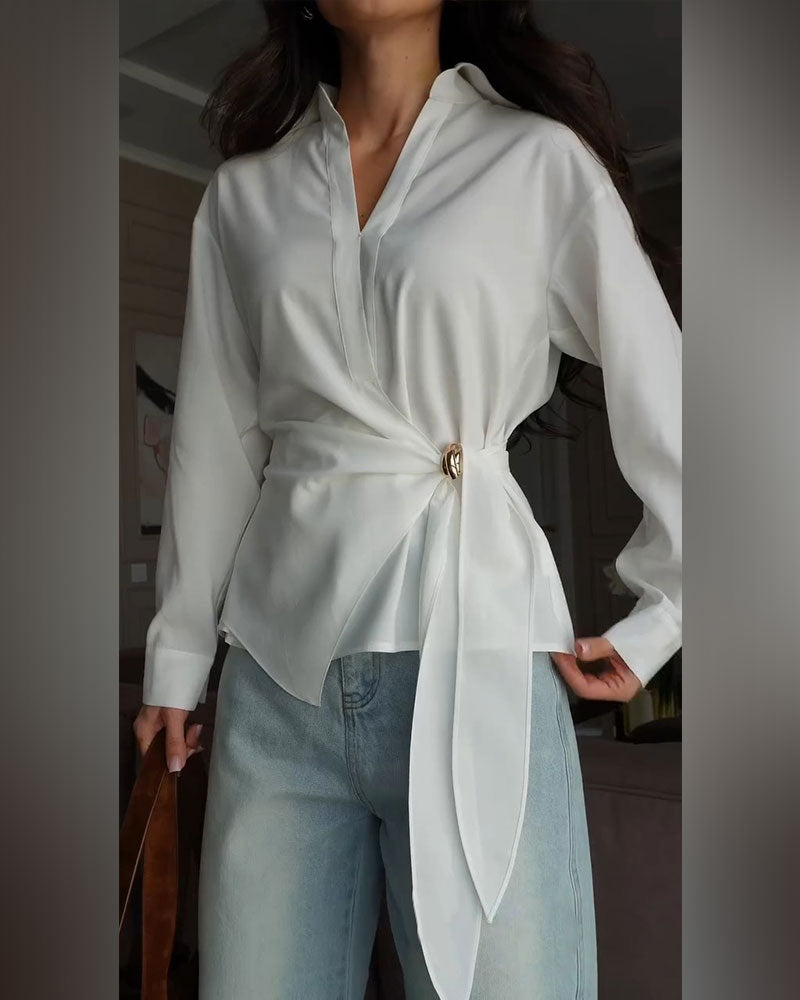 Blouse Unie Avec Ceinture