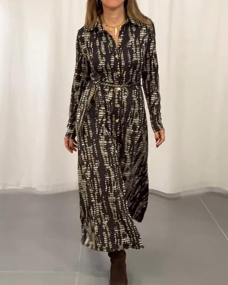 Robe Maxi Revers Devant Cintrée Imprimée