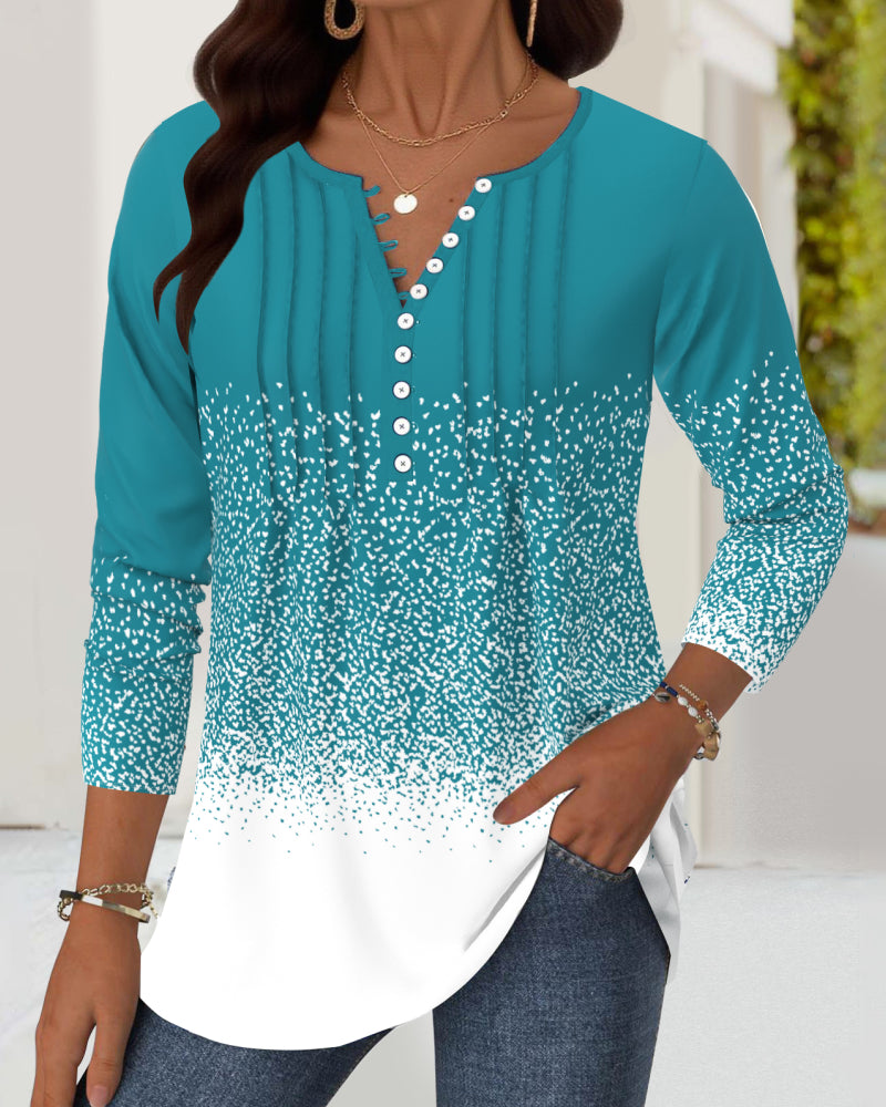 Top Imprimé À Boutons Col En V