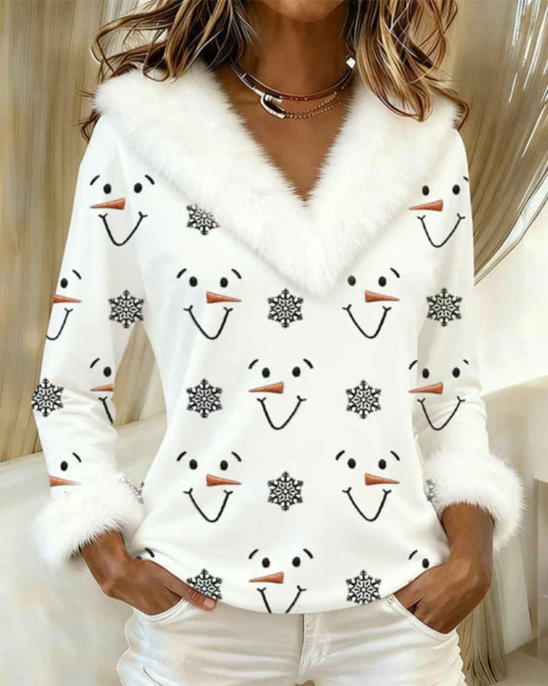 Haut À Col En Fourrure Imprimé Tendance