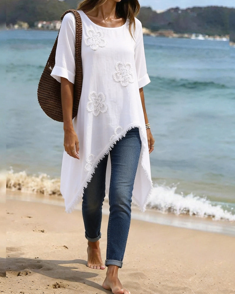 Blouse Col Rond Lâche Asymétrique
