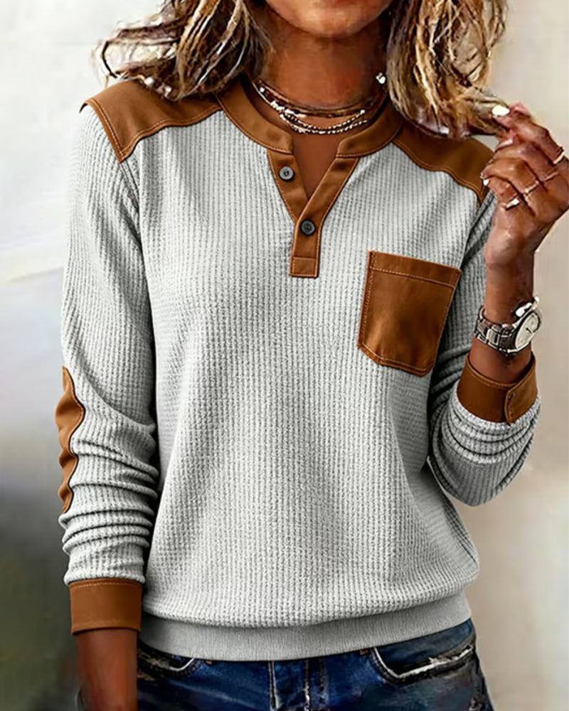 Sweat Éponge Casual Bloc de Couleur