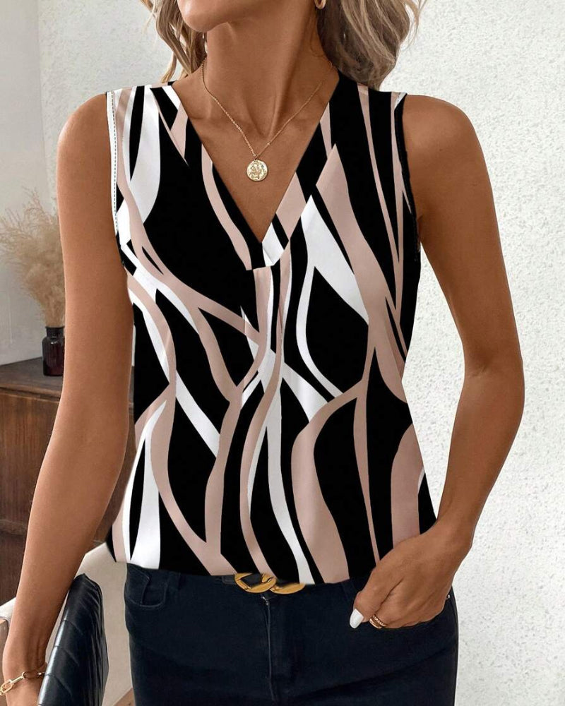 Gilet Décolleté en V Floral Sans Manches