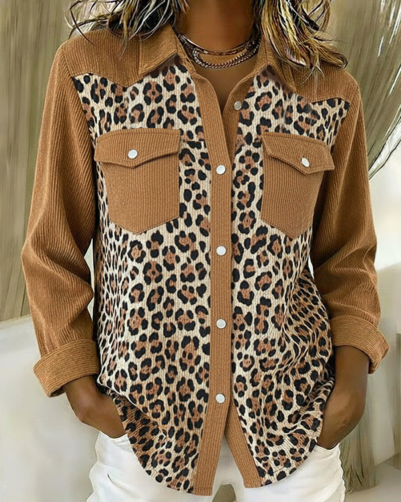 Chemise À Manches Longues À Imprimé Léopard Et Détails Patchwork