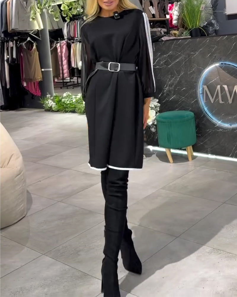 Robe Couleur Contraste Amincissant Droit