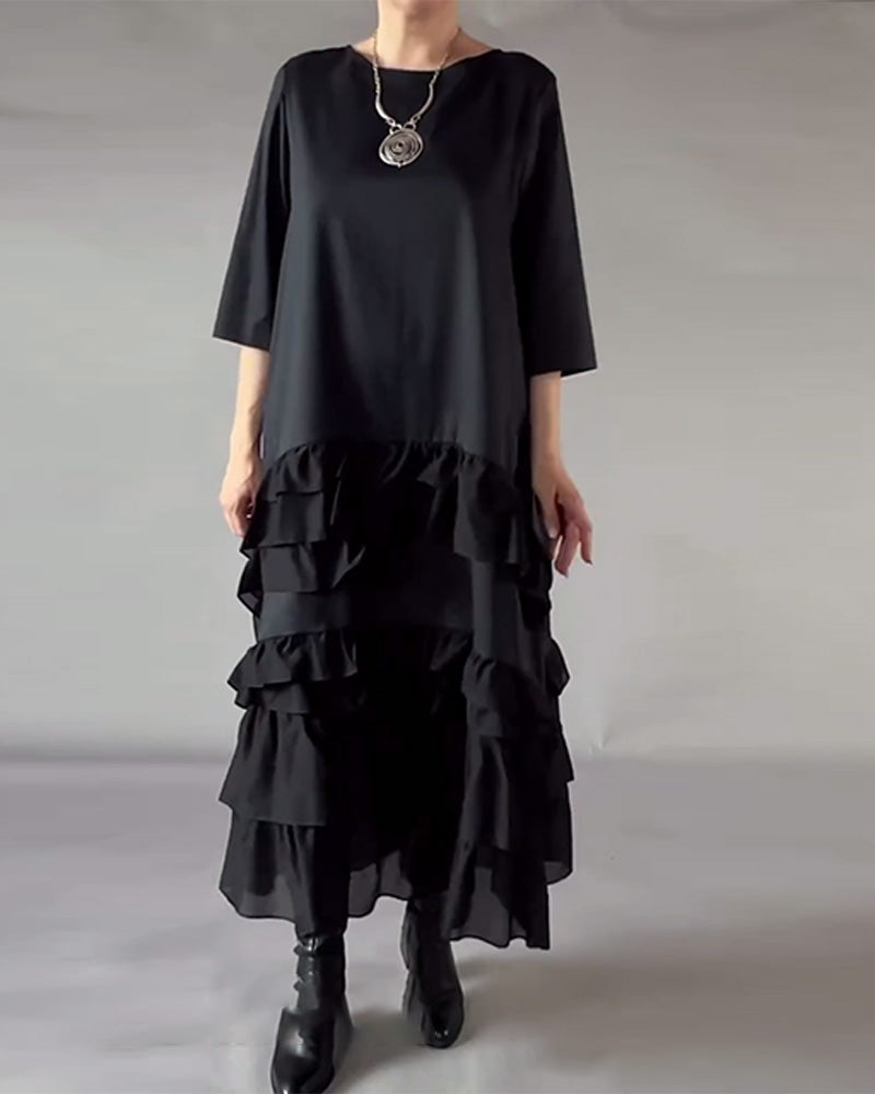 Robe À Col Rond À Double Couche