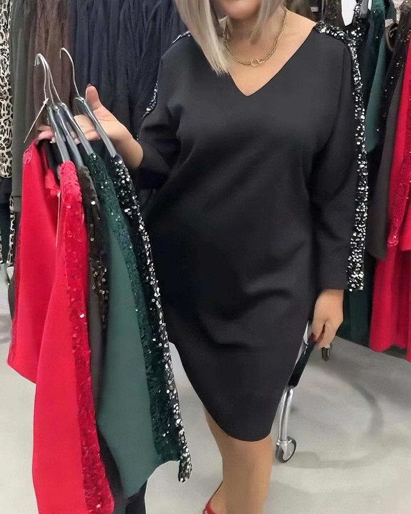 Robe Col V À Paillettes Sweat