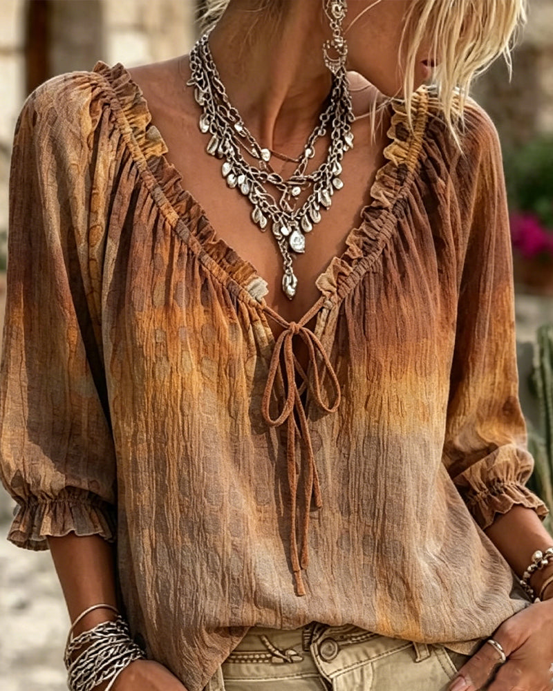 Blouse Col-V Dégradé Lacets