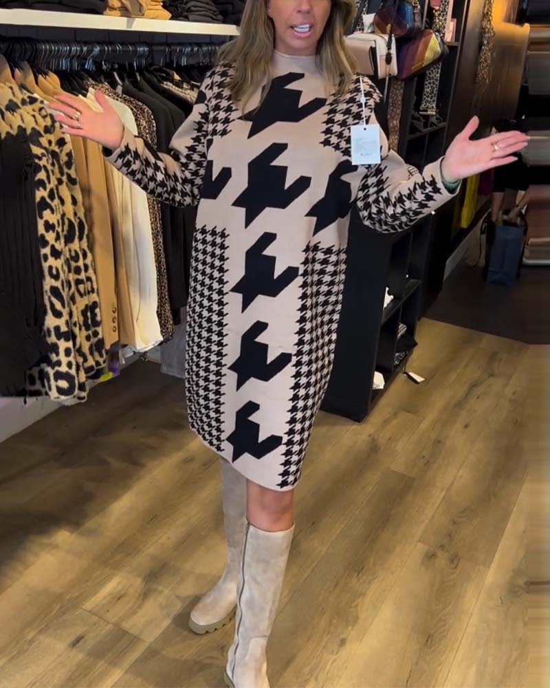 Robe à manches longues pied-de-poule