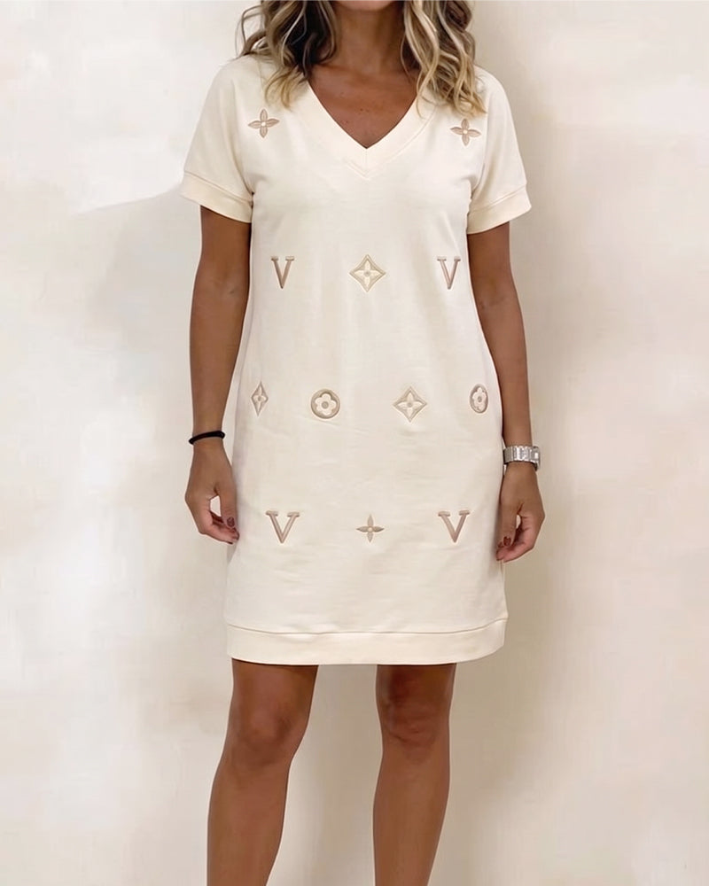 Robe Mode Col En V Manches Courtes
