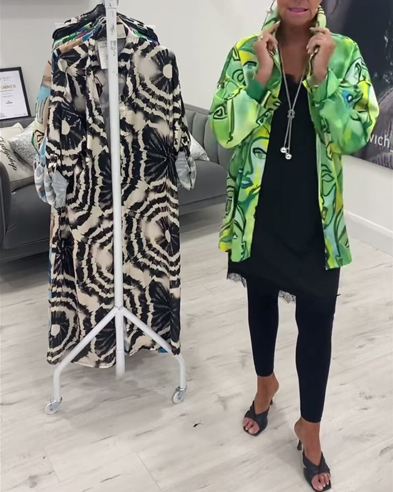 Chemise décontractée à revers imprimé visage