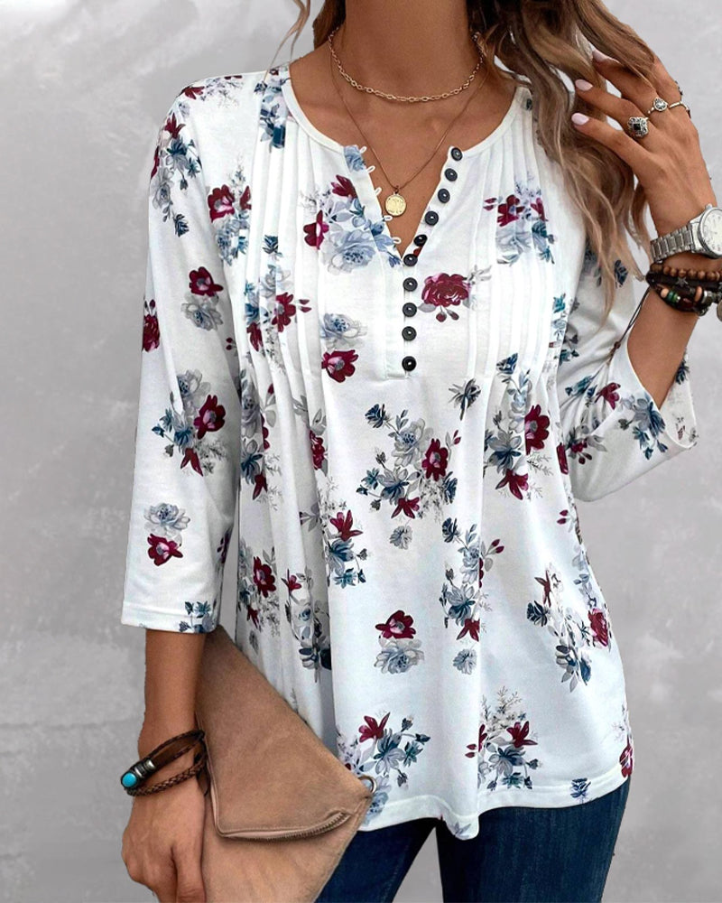 Blouse élégante boutonnée à imprimé floral