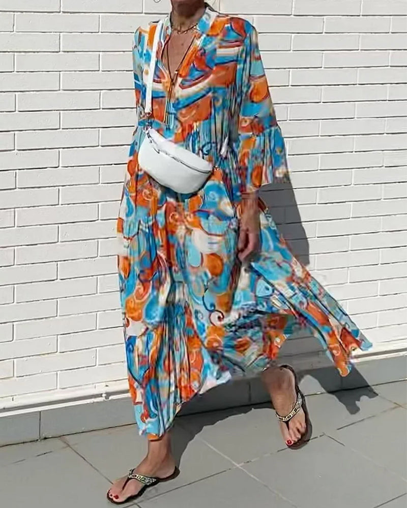 Robe à manches volantées et col en V