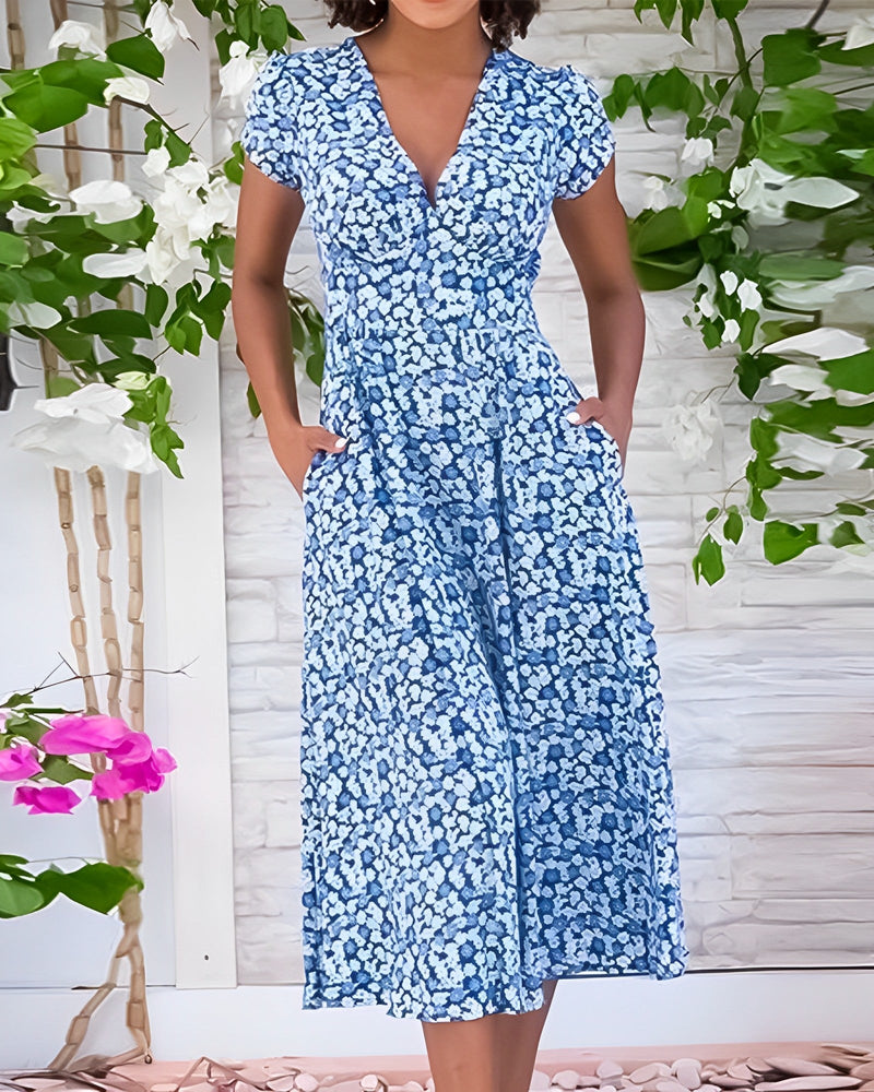 Robe col V à imprimé fleuri