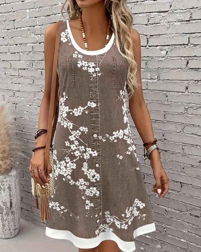 Robe Décontractée Sans Manches Imprimé Gilet