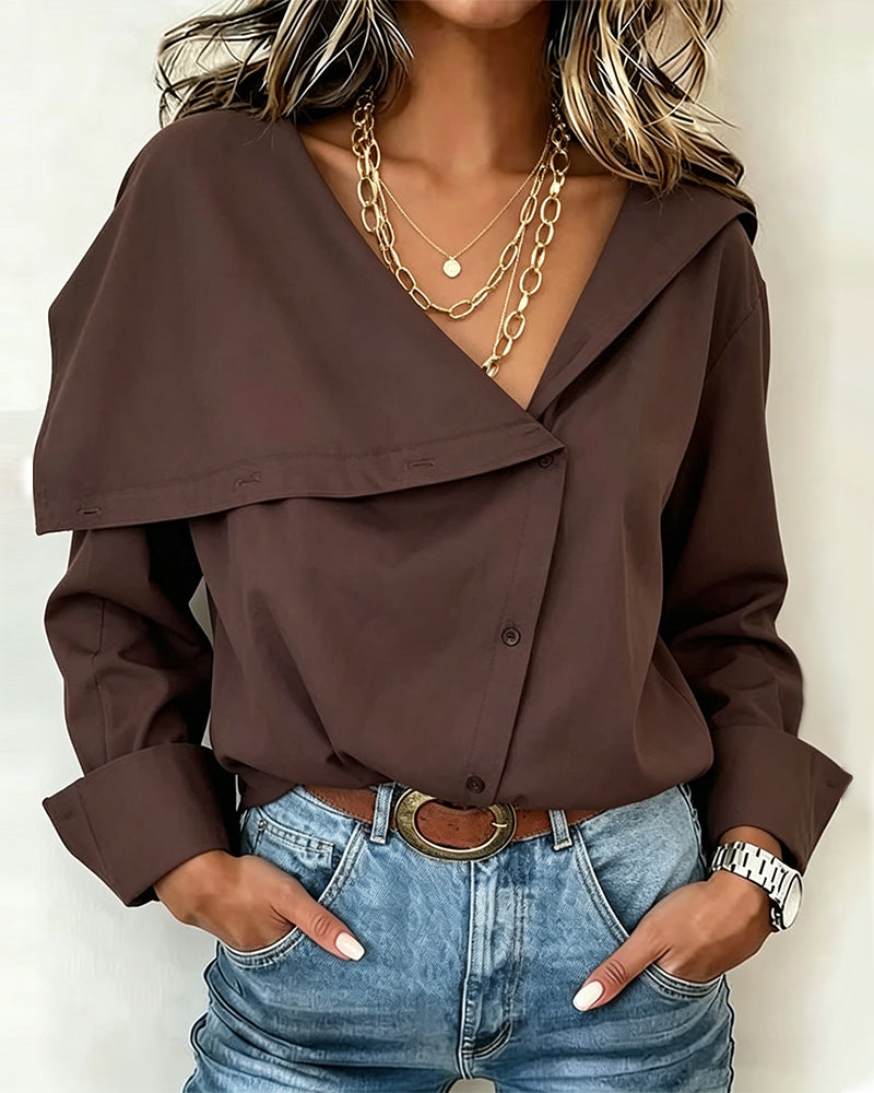 Blouse V Profond Asymétrique Bouton Revers