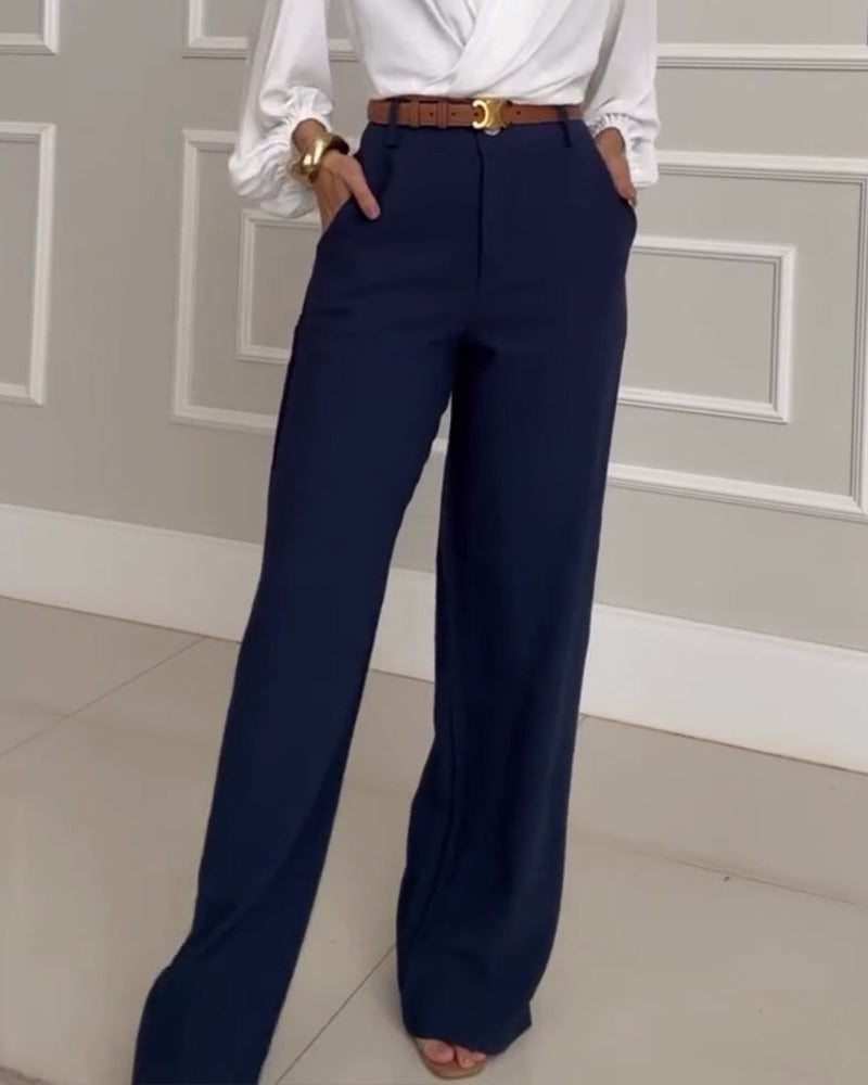 Pantalon décontracté couleur unie avec poche