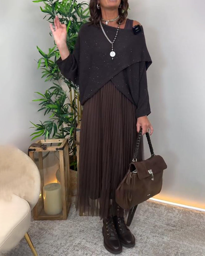 Ensemble Avec Style Élégant, Pull Asymétrique Et Jupe en Dentelle