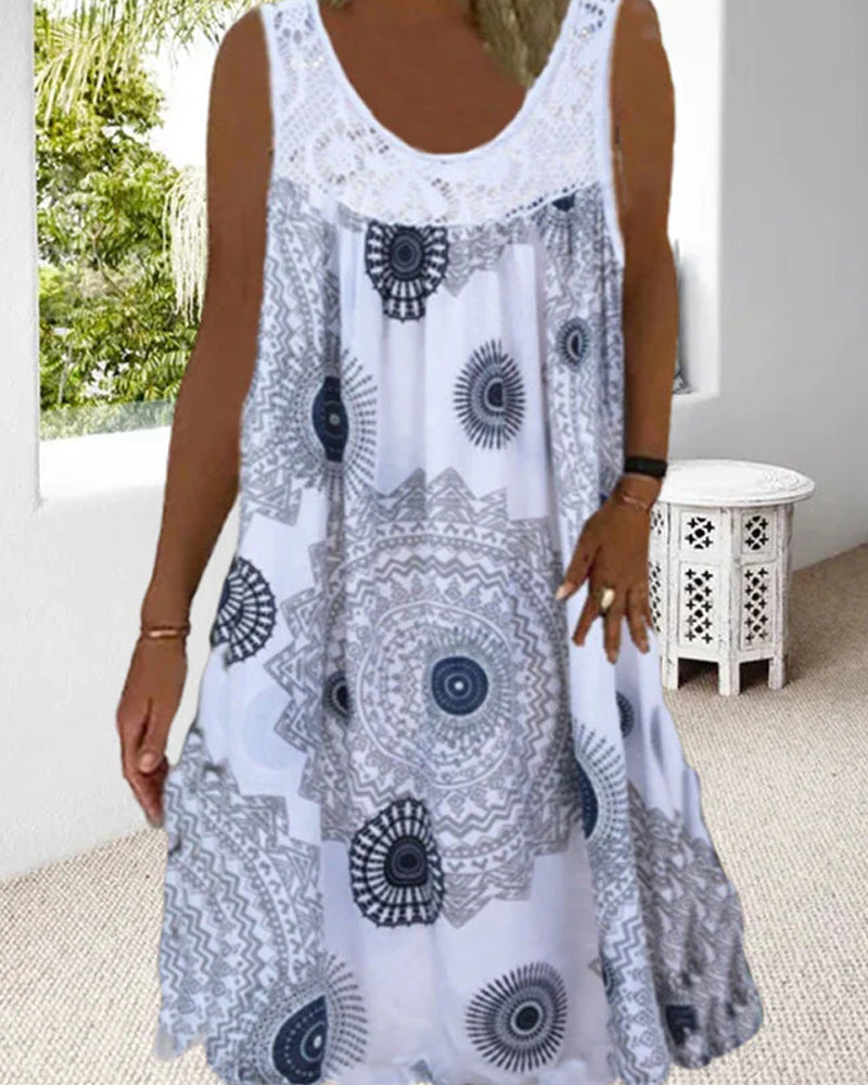 Robe d'été imprimée sans manches à col rond pour femmes