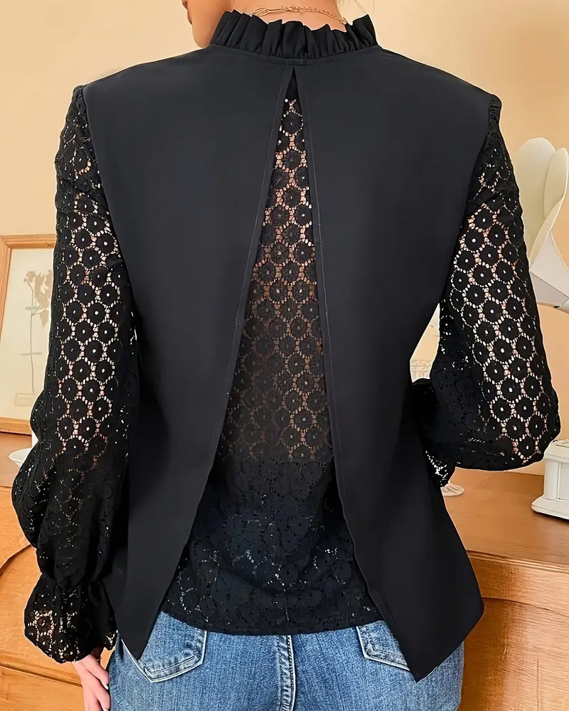 Blouse Col En V Dentelle Manches Longues
