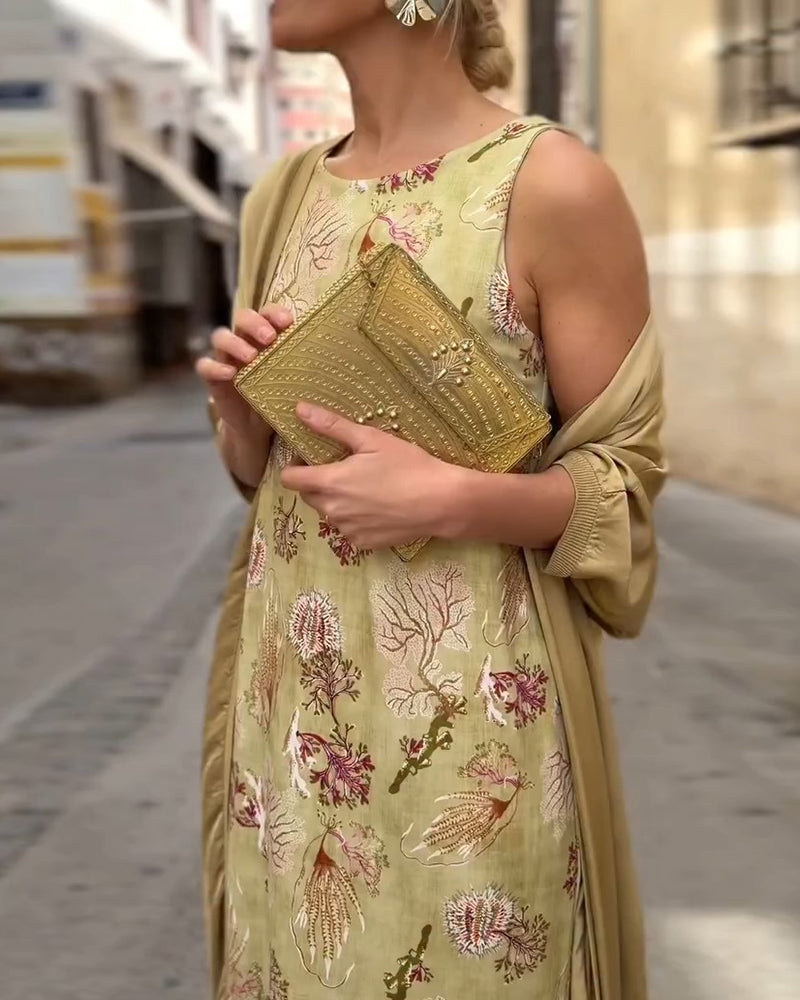 Ensemble Sans Manches Robe Maxi + Cardigan Assorti