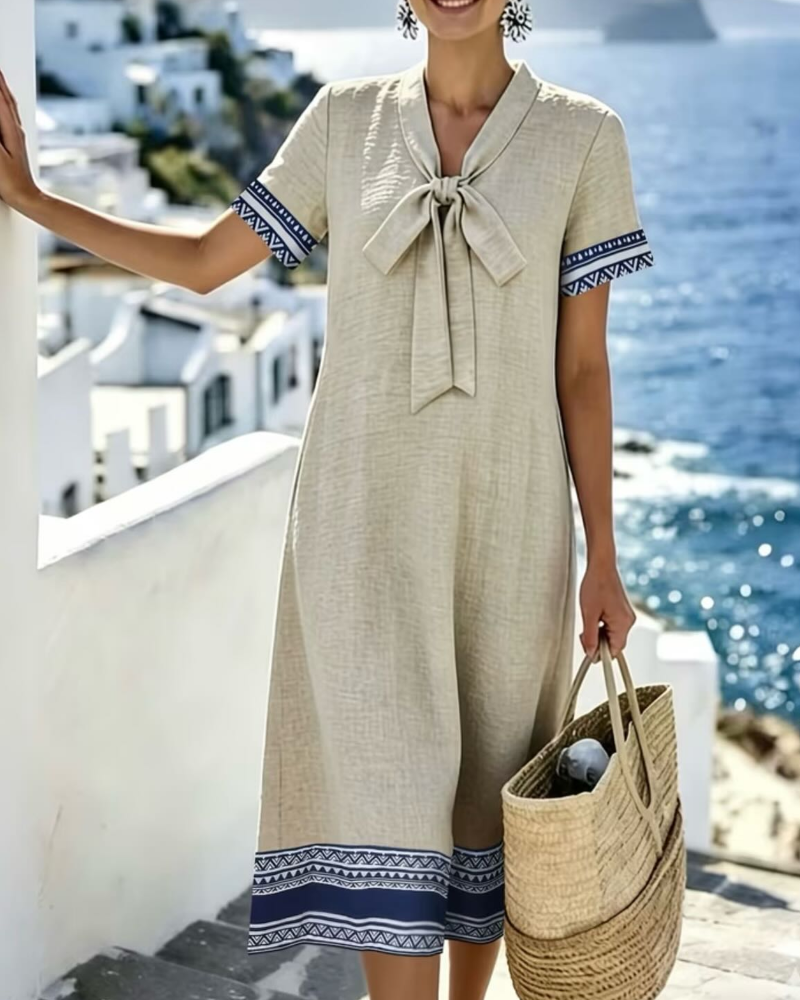 Robe À Encou En V Avec Nœud Papillon Color Block
