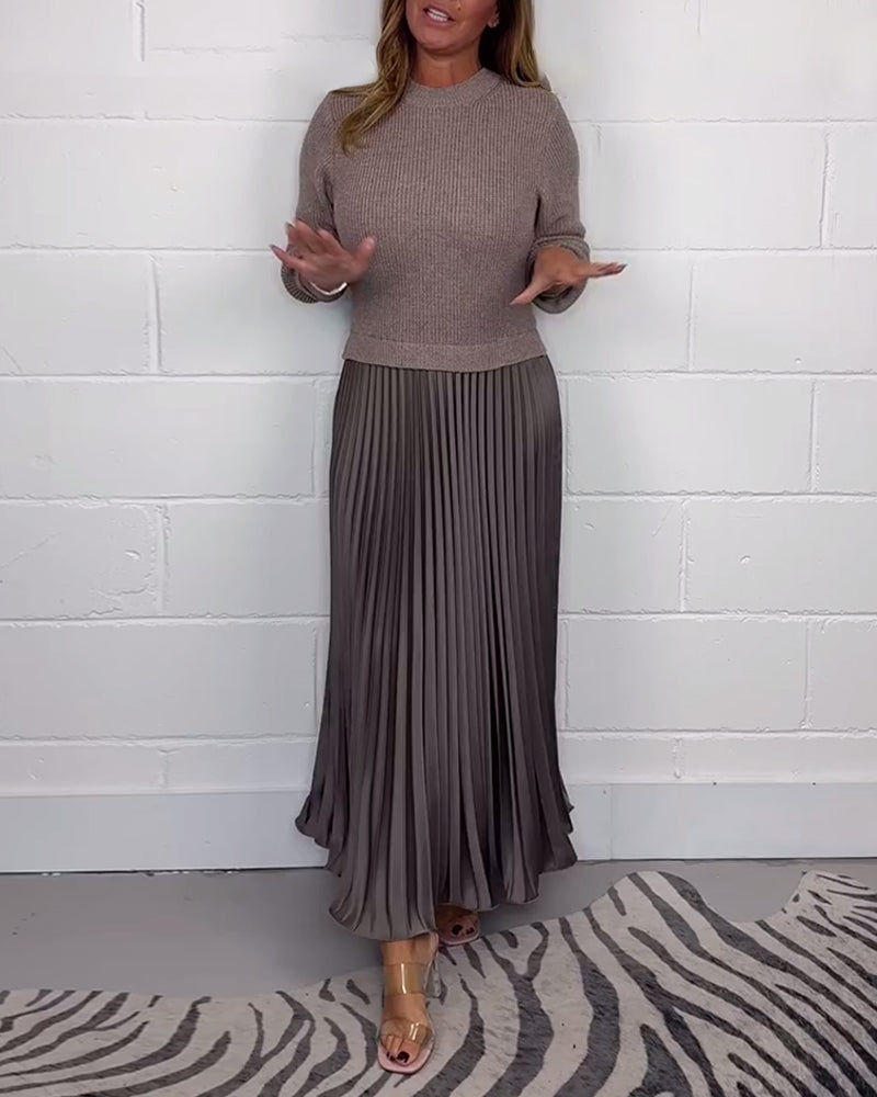 Robe plissée décontractée en patchwork de couleurs contrastées