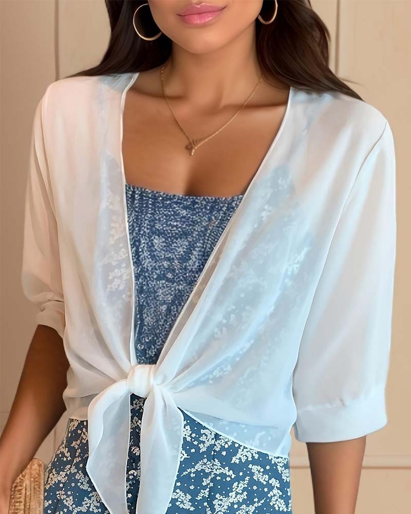 Cover-Up Sheer Chiffon Manche Courte Protection Solaire