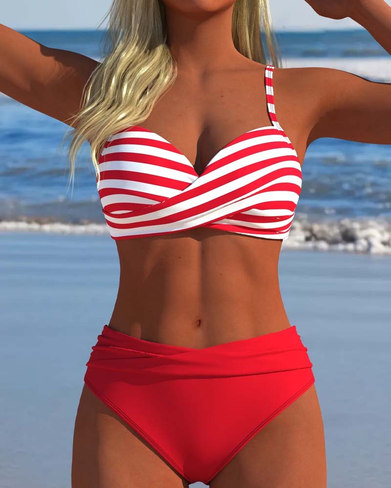 Bikini Bloc De Couleur Rayure Croix
