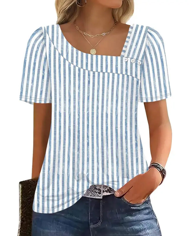 Blouse Rayé Col Carré Asymétrique