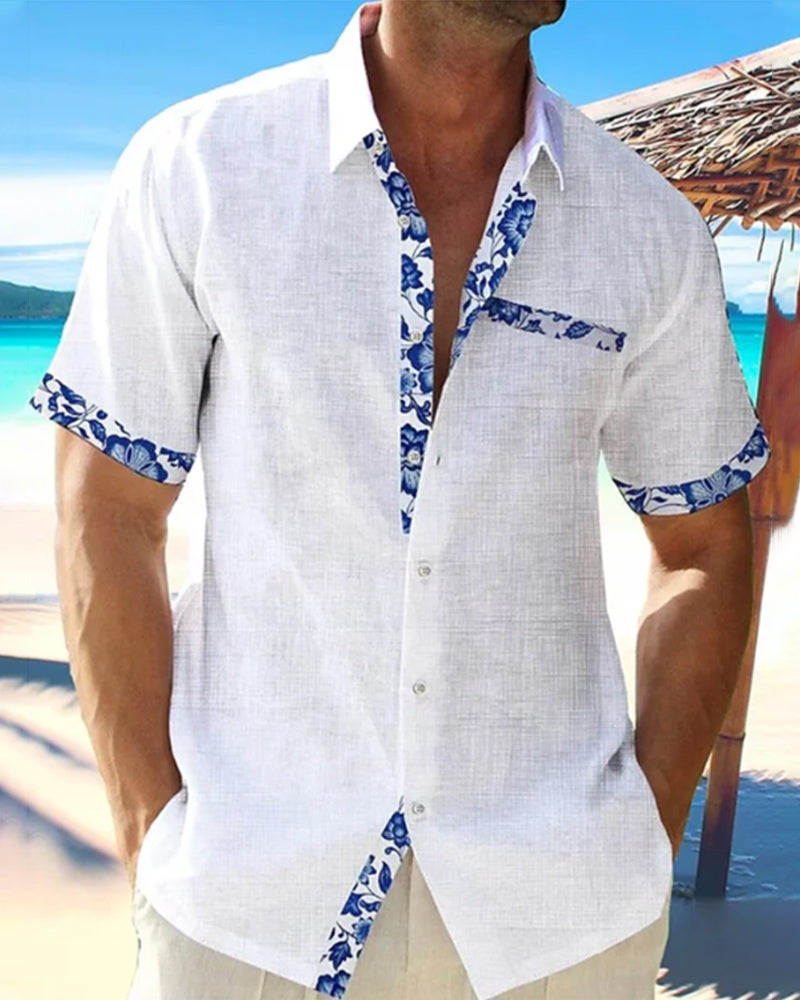 Chemise à manches courtes en coton et lin