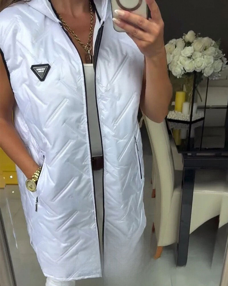 Long Gilet Matelassé À Capuche