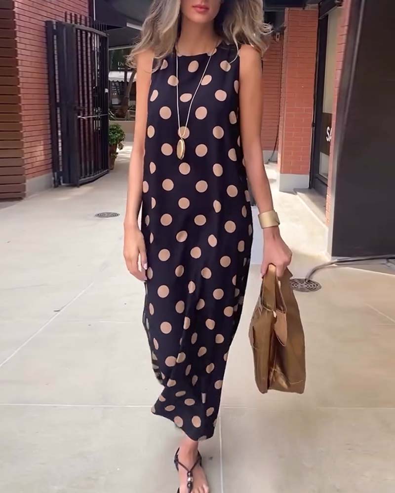 Robe Sans Manches À Pois Fente Maxi