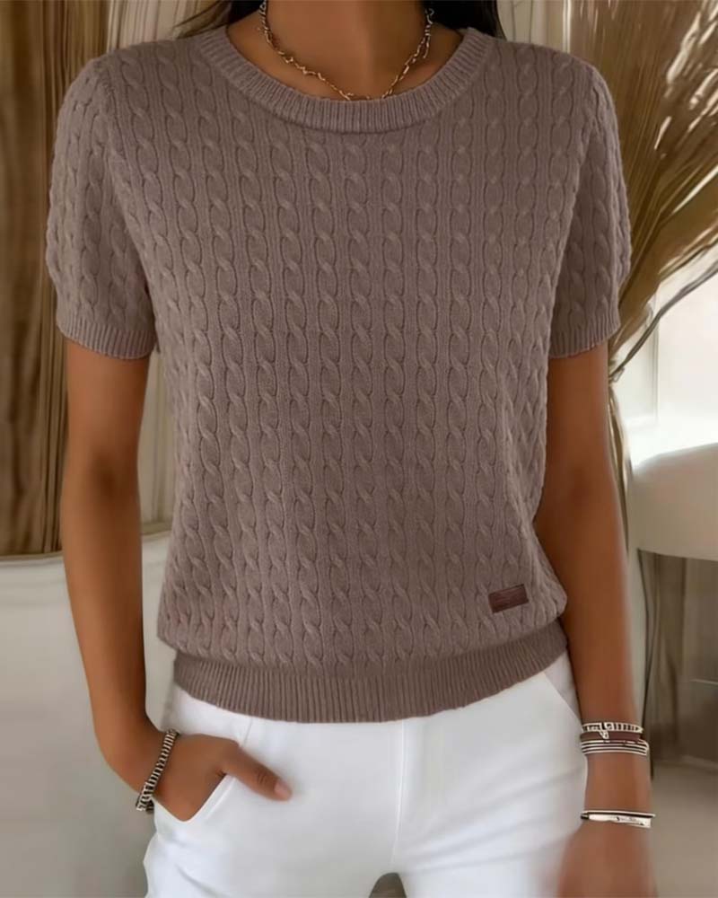 Pull-Over Col Rond Manches Courtes Unie Décontracté