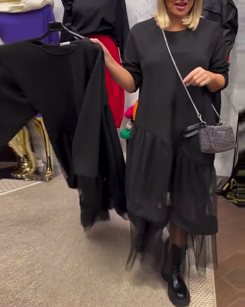 Robe Ample Unie À Empiècements En Résille