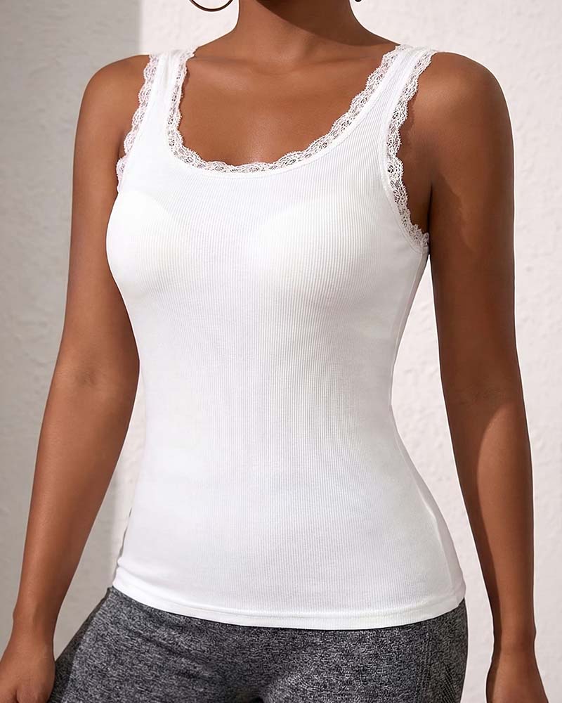 Tank Top Rembourré Dentelle Garniture
