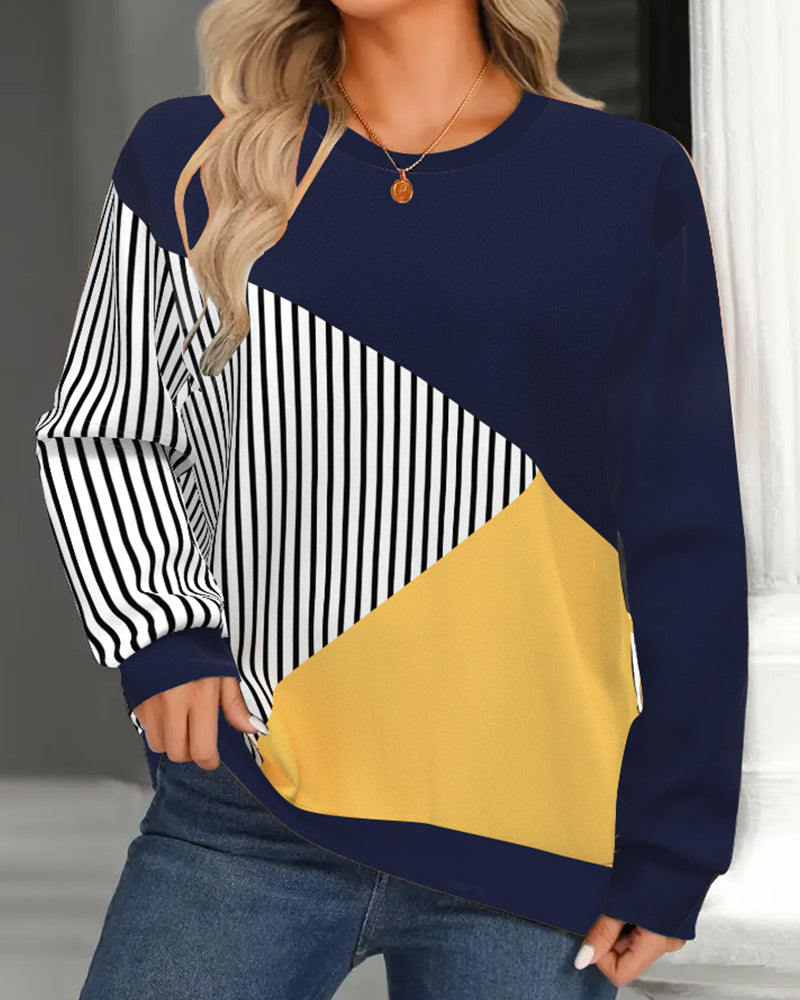 Sweat-Shirt À Rayures Contrastées Avec Col Rond