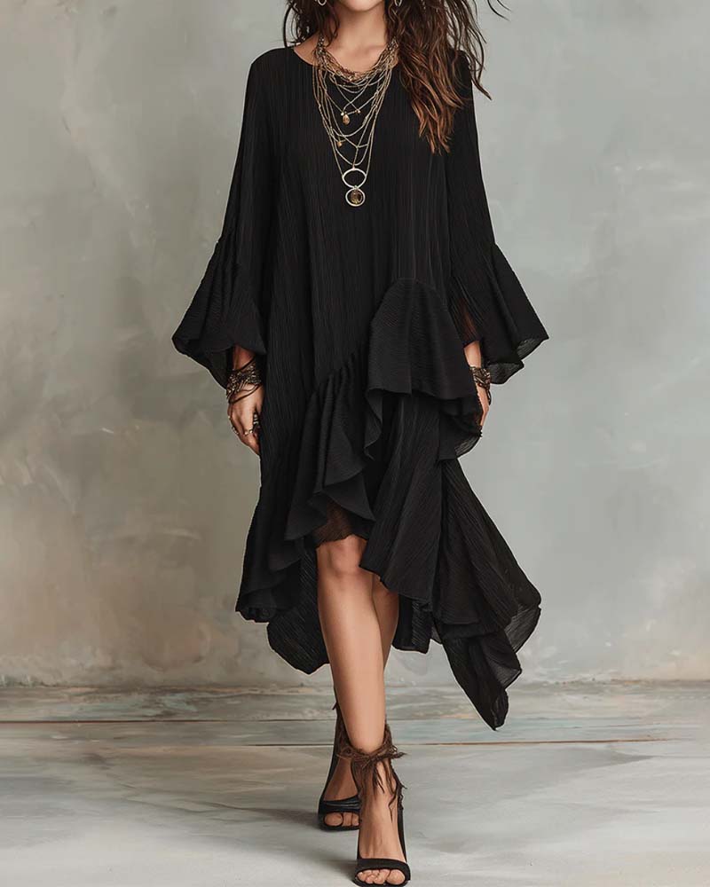 Robe Col Rond Irrégulier Volant