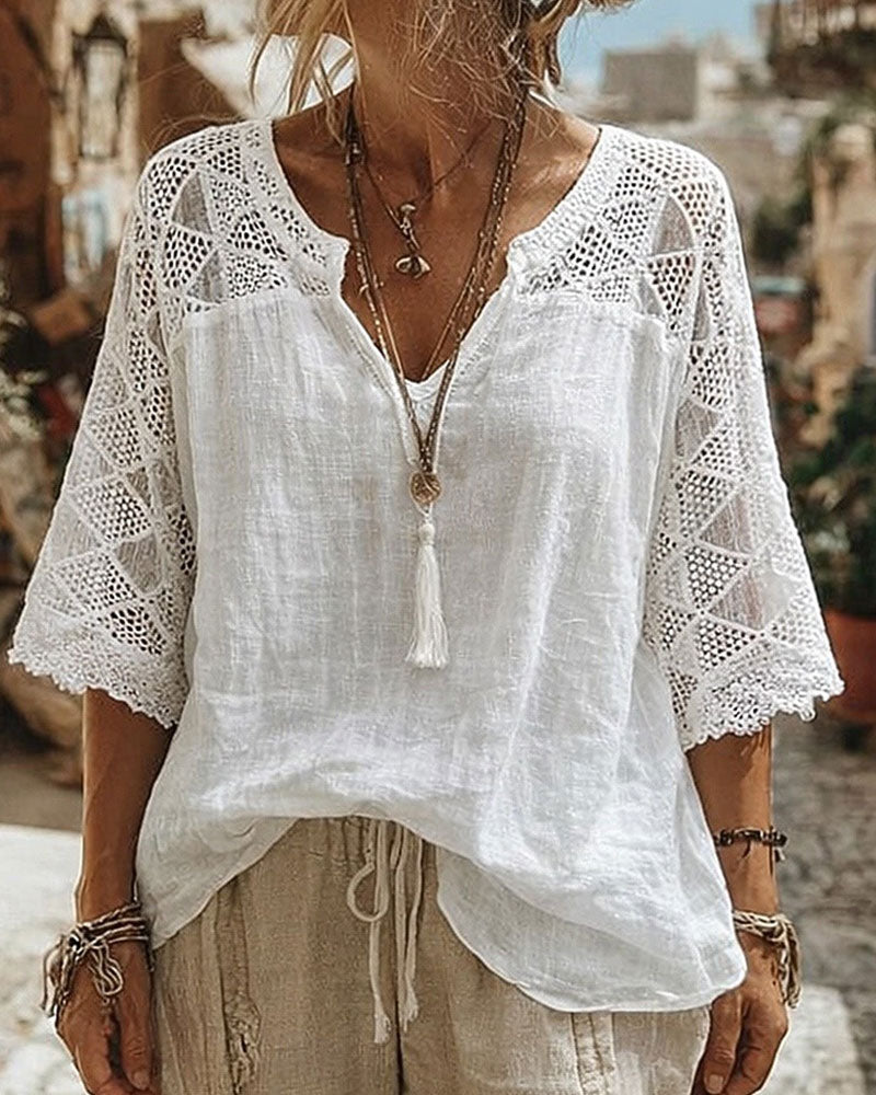 Blouse Unie Panneautée Col V