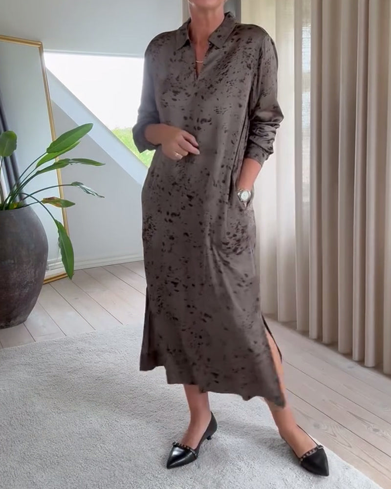 Elegante Jurk Met Vintage Print In Overhemdstijl