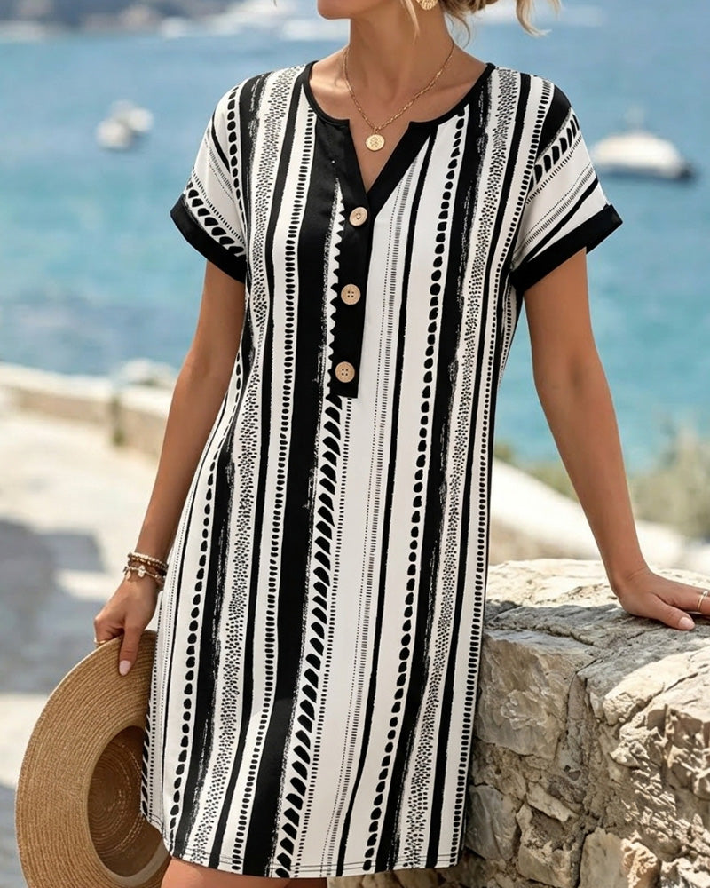 Robe Polka Dot Rayure Bouton