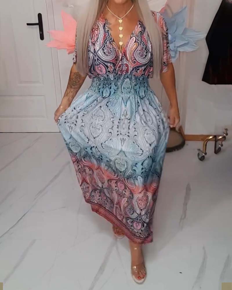 Robe Col V Taille Drapé Vacances