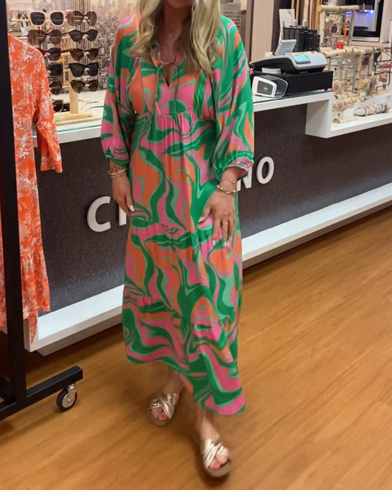 Robe longue imprimée à encolure en V