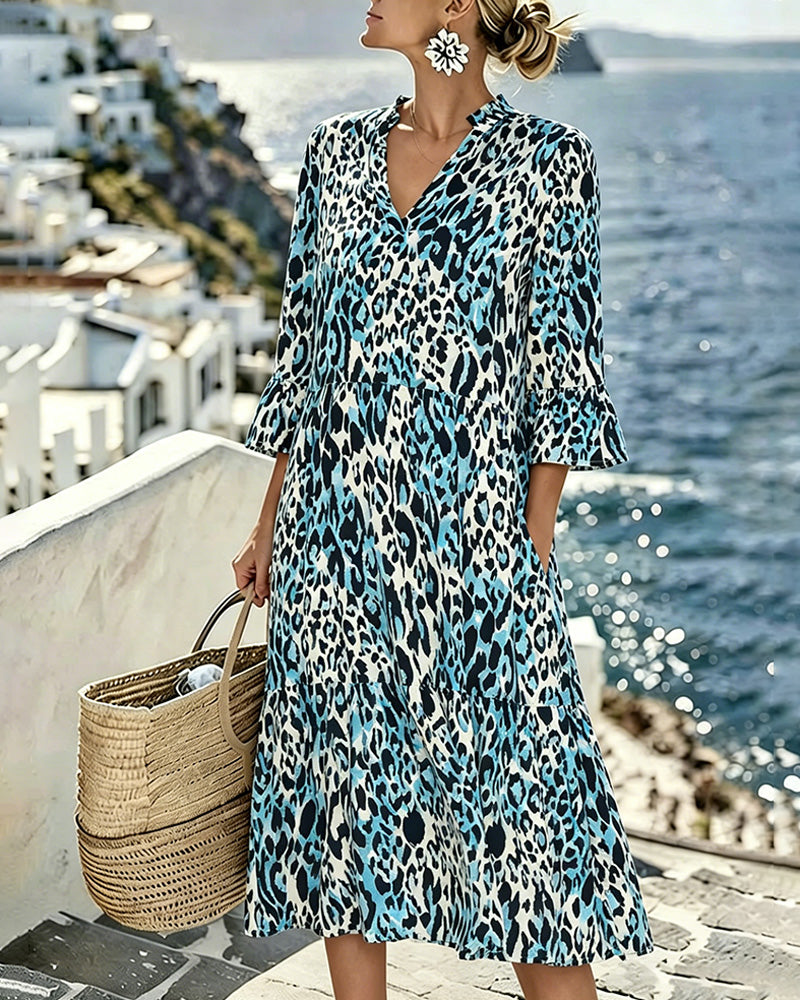 Robe Volant Dégradé Col En V Léopard