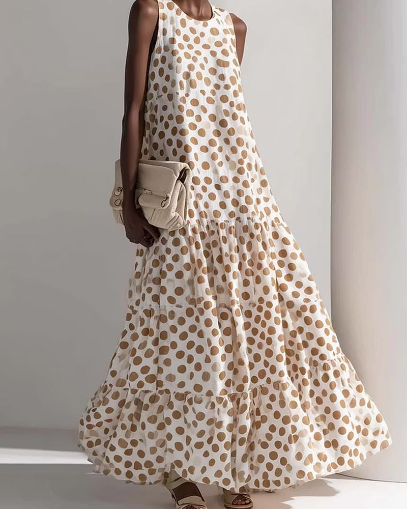 Robe Col Rond Vintage Polka Dot Sans Manches